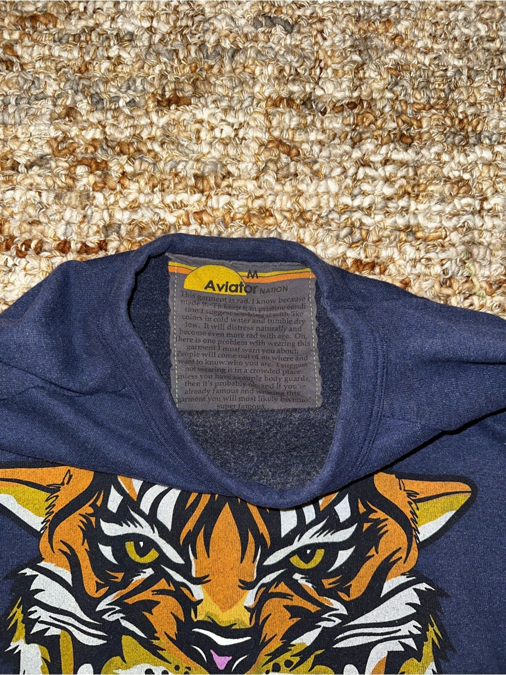 Aviator Nation Navy Sweatshirt with Bold Tiger Graphic - Picture 3 of 6